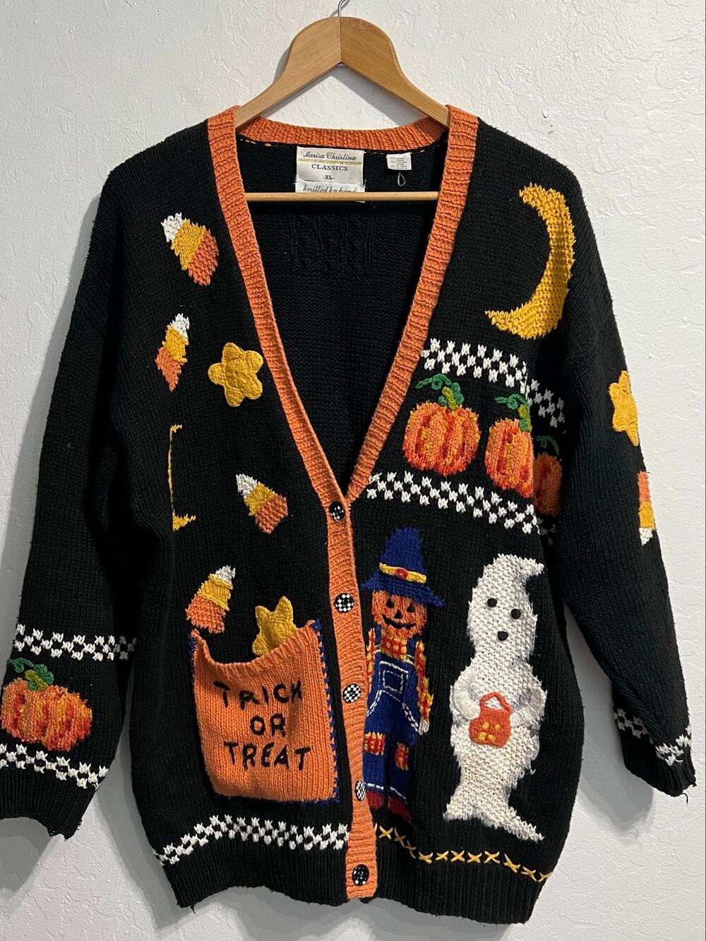 Marisa Collection Sweater Cardigan Holloween Skull Ghost Black Orange Pumpkin